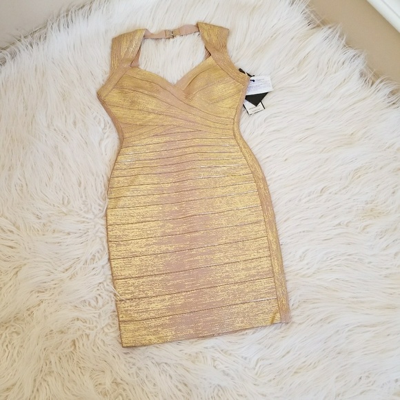 Authentic Herve Leger Iman Foil Applique Dress Cel - Picture 2 of 8